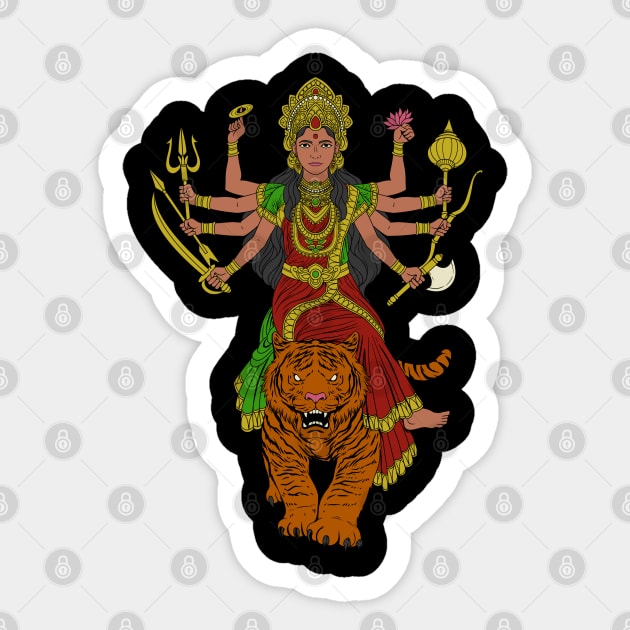 Hindu God - Durga Sticker by Modern Medieval Design